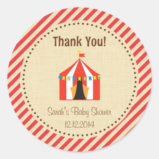 Circus Tent Baby shower Sticker rode strepen (Voorkant)