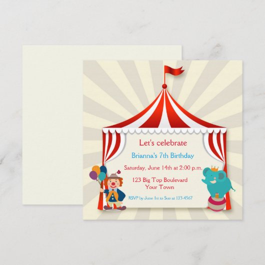 Circus Tent Birthday Kaart (Voorkant / Achterkant)