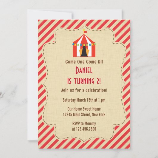Circus Tent Birthday Party Invitation Rustic Kaart (Voorkant)