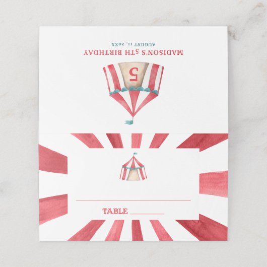 Circus Tent Birthday Party Plaatskaartje (Buitenkant ongevouwen)
