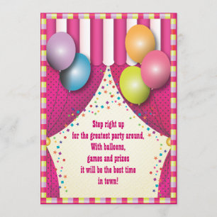 Circus Tent Carnaval Girls Birthday Party Kaart