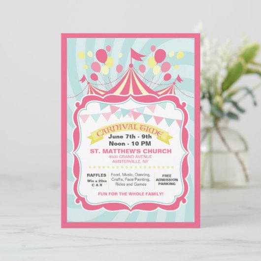 Circus Tent Carnival Invitation Kaart (Staand voorkant)