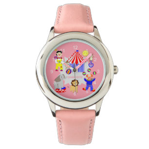 Circus Tent Cartoon Clowns & Animals Gepersonalise Horloge