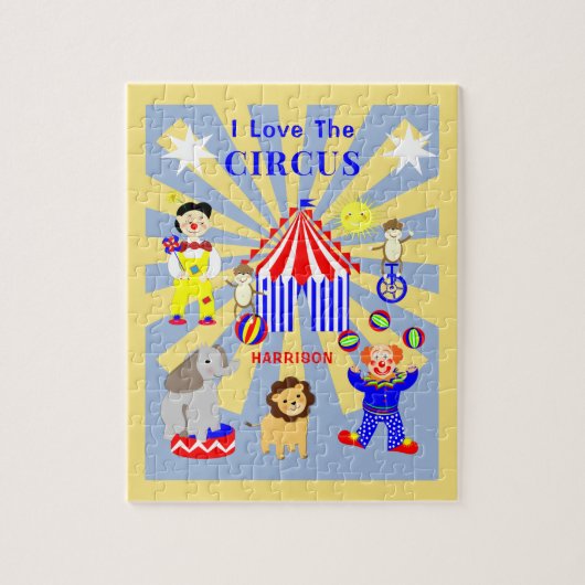 Circus Tent Cartoon Clowns & Animals Gepersonalise Legpuzzel (Verticaal)