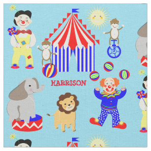 Circus Tent Cartoon Clowns & Animals Gepersonalise Stof