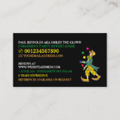 Circus Tent Clown, Kinder entertainer, clown Visitekaartje (Achterkant)