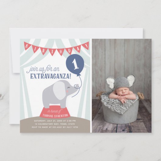 Circus Tent Elephant Birthday Extravaganza Foto Aankondiging (Voorkant)