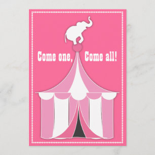 Circus Tent & Elephant Girl's Birthday Party Kaart