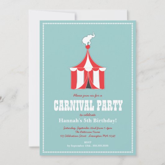 Circus Tent & Elephant Kinderen Birthday Party Kaart (Achterkant)