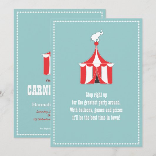 Circus Tent & Elephant Kinderen Birthday Party Kaart (Voorkant / Achterkant)