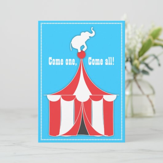 Circus Tent & Elephant Kinderen Birthday Party Kaart (Staand voorkant)