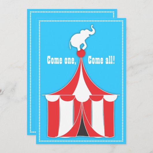 Circus Tent & Elephant Kinderen Birthday Party Kaart (Voorkant / Achterkant)