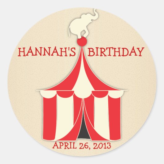 Circus Tent & Elephant kinderen Birthday Party Sti Ronde Sticker (Voorkant)