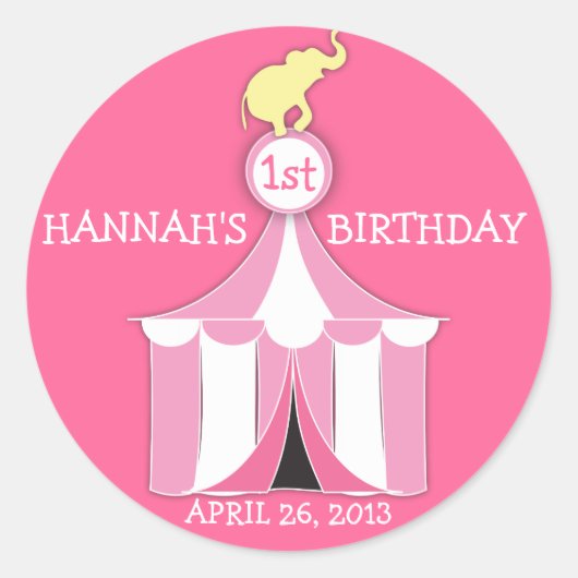Circus Tent & Elephant kinderen Birthday Party Sti Ronde Sticker (Voorkant)