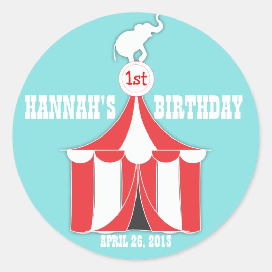 Circus Tent & Elephant kinderen Birthday Party Sti Ronde Sticker (Voorkant)