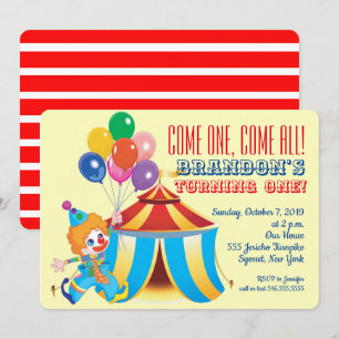 Circus Tent en Clown First Birthday Kaart