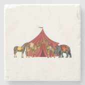 Circus Tent met Zebra Giraffe Camel en olifant Stenen Onderzetter (Voorkant)