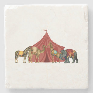 Circus Tent met Zebra Giraffe Camel en olifant Stenen Onderzetter