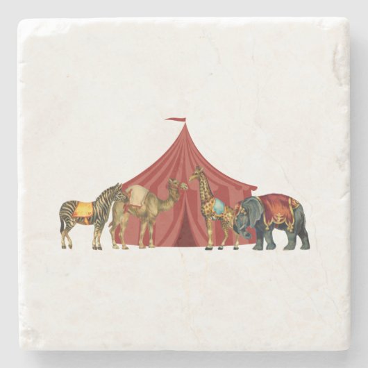 Circus Tent met Zebra Giraffe Camel en olifant Stenen Onderzetter (Voorkant)
