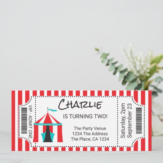 Circus Tent Novelty Ticket Personalizeerd Kaart (Staand voorkant)