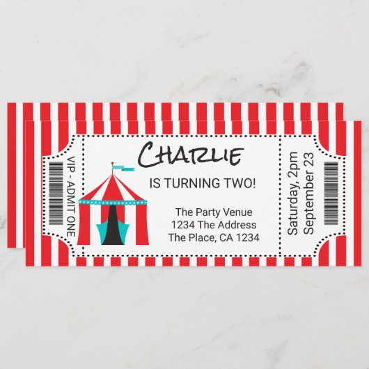 Circus Tent Novelty Ticket Personalizeerd Kaart (Voorkant / Achterkant)
