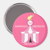 Circus Tent & Olifant Meisjes Verjaardagsfeestmagn Magneet (Voorkant / Achterkant)