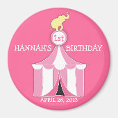 Circus Tent & Olifant Meisjes Verjaardagsfeestmagn Magneet (Voorkant)