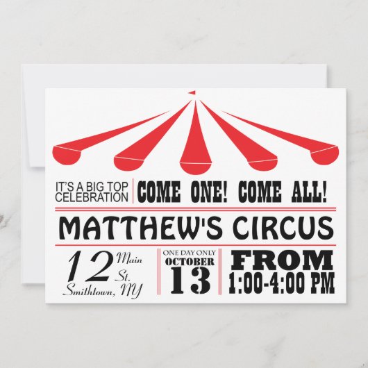Circus Tent Party Invitation Kaart (Voorkant)