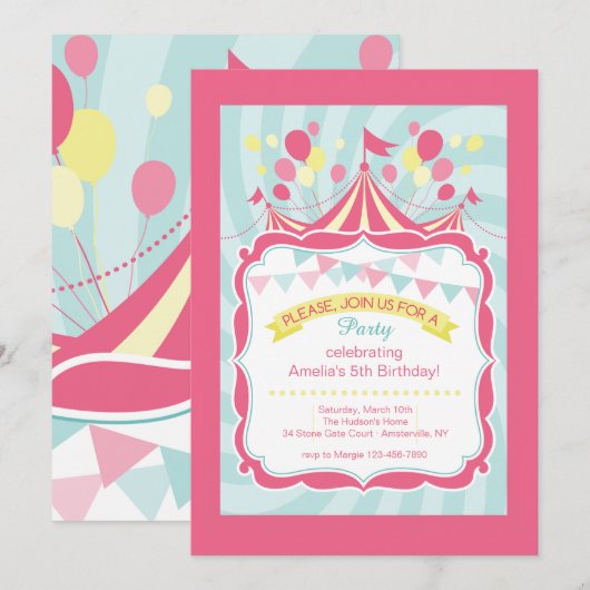 Circus Tent-uitnodiging Kaart (Voorkant / Achterkant)
