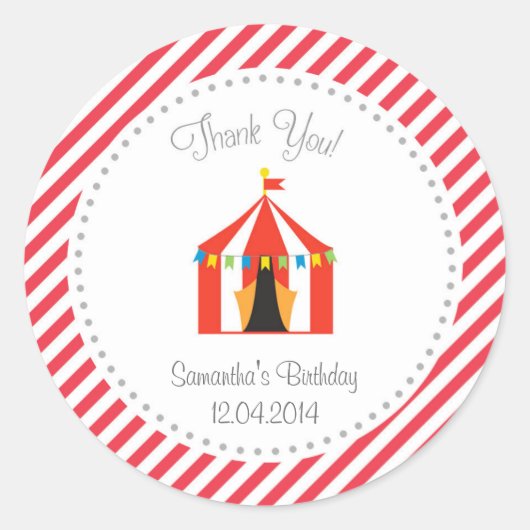 Circus Tent Verjaardag Dank u Sticker Rood (Voorkant)