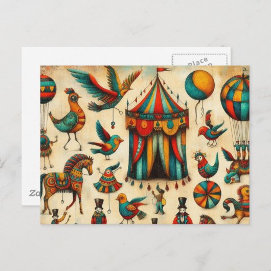  Circus Tent Vogels Collage Briefkaart (Voorkant / Achterkant)