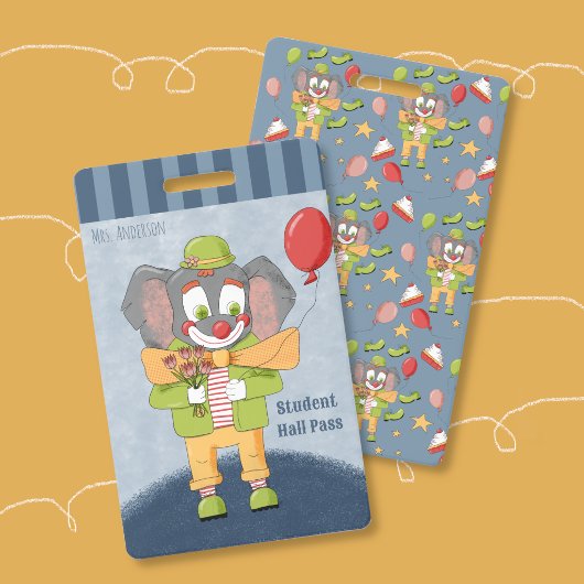 Circus Thema Clown Olifant Blauw Hal Pas Badge