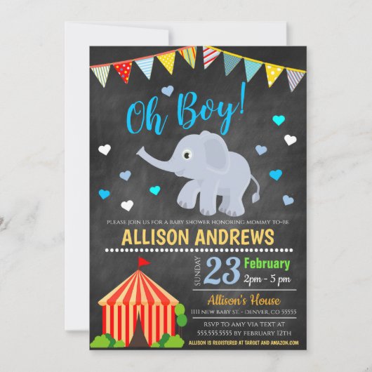 Circus thema Jongen Baby shower Uitnodiging (Voorkant)