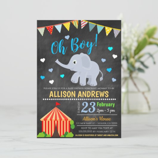 Circus thema Jongen Baby shower Uitnodiging (Staand voorkant)