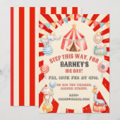Circus Thema Kids Verjaardagsfeestuitnodiging Kaart (Voorkant / Achterkant)
