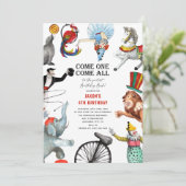 circus thema kinderen verjaardagsuitnodiging kaart (Staand voorkant)