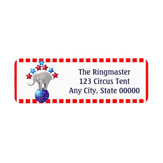 Circus thema olifant carnaval streep etiket (Voorkant)