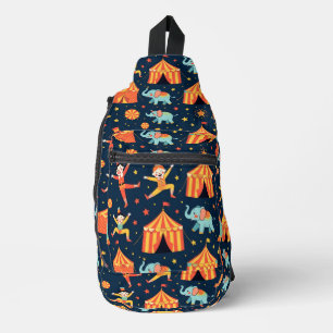 Circus thema op blauw sling bag