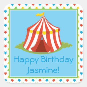 Circus Theme Big Top Tent Gepersonaliseerd Vierkante Sticker