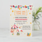 Circus Theme Birthday Party Invitation Kaart (Staand voorkant)