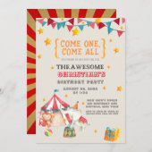 Circus Theme Birthday Party Invitation Kaart (Voorkant / Achterkant)