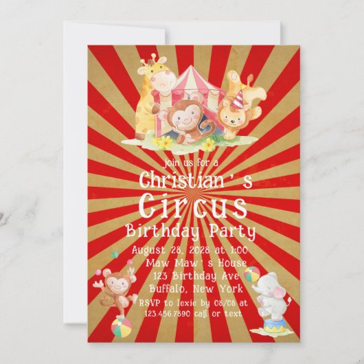 Circus Theme Birthday Party Kaart (Voorkant)