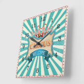 Circus Theme Blauwgroen Red Tent  Vierkante Klok (Hoek)