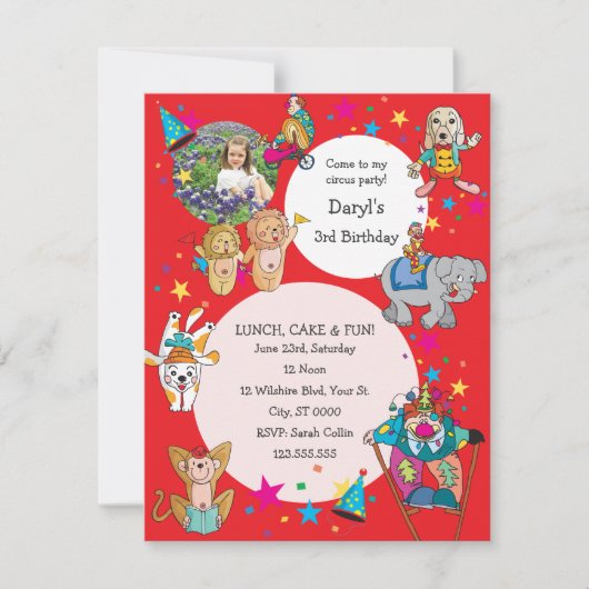 Circus Theme Children's Birthday Party Invitation Kaart (Voorkant)