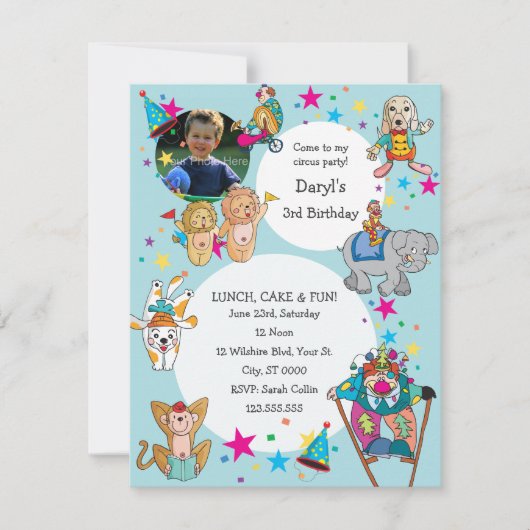 Circus Theme Children's Birthday Party Invitation Kaart (Voorkant)