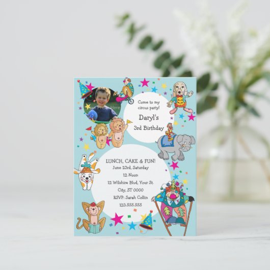Circus Theme Children's Birthday Party Invitation Kaart (Staand voorkant)