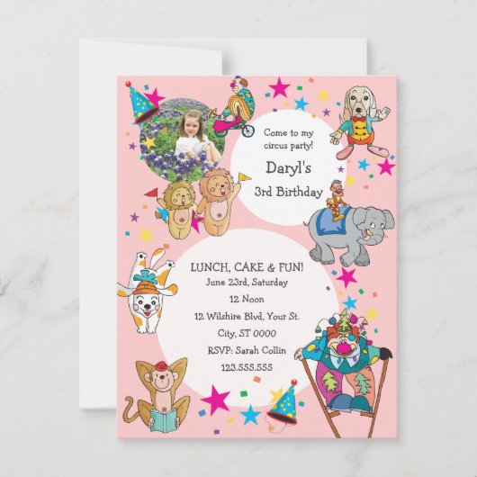 Circus Theme Children's Birthday Party Invitation Kaart (Voorkant)