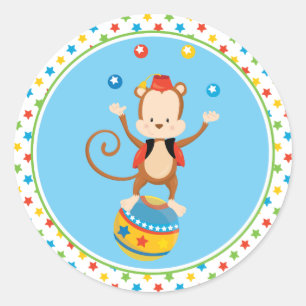 Circus Theme   Circus Monkey   Juggable Ronde Sticker