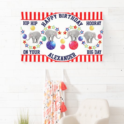 Circus Theme Elephant Birthday Party Spandoek (Insitu)