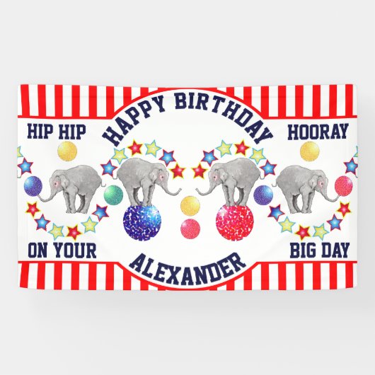 Circus Theme Elephant Birthday Party Spandoek (Horizontaal)